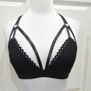 Vintage Forever 21 Punk Goth Black Lace Strappy Bralette Bra Top S NWT